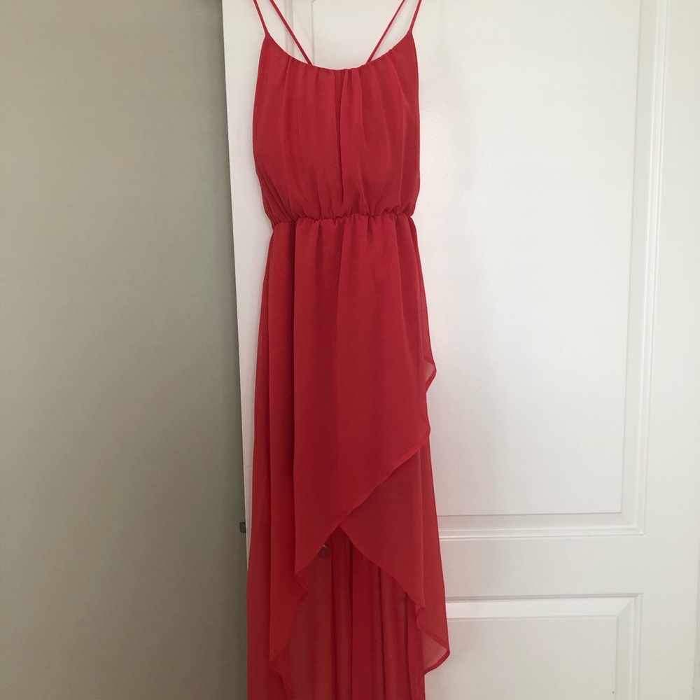High low red orange mid-dress